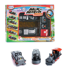Popular Playthings Magnetic Mix or Match Vehicles pieces snap together for easy play.