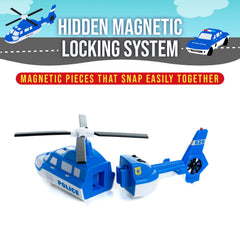 Popular Playthings Mix or Match Vehicles magnetic pieces enable quick assembly and reconfiguration.
