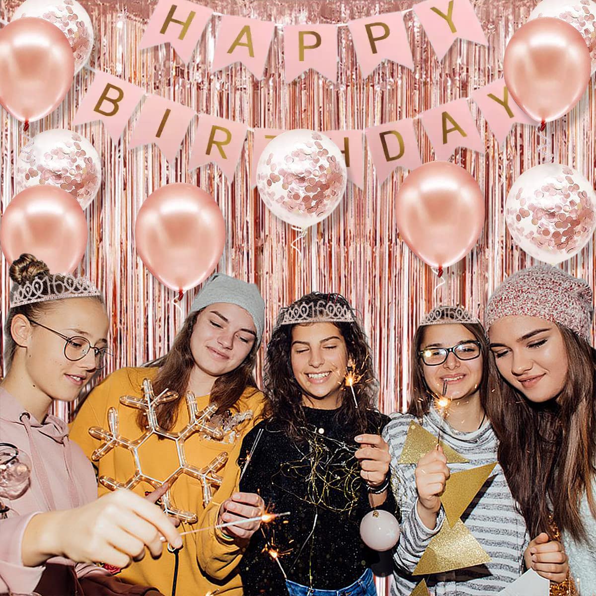PopularLdo rose gold balloons bundle provides chic backdrop and festive atmosphere.