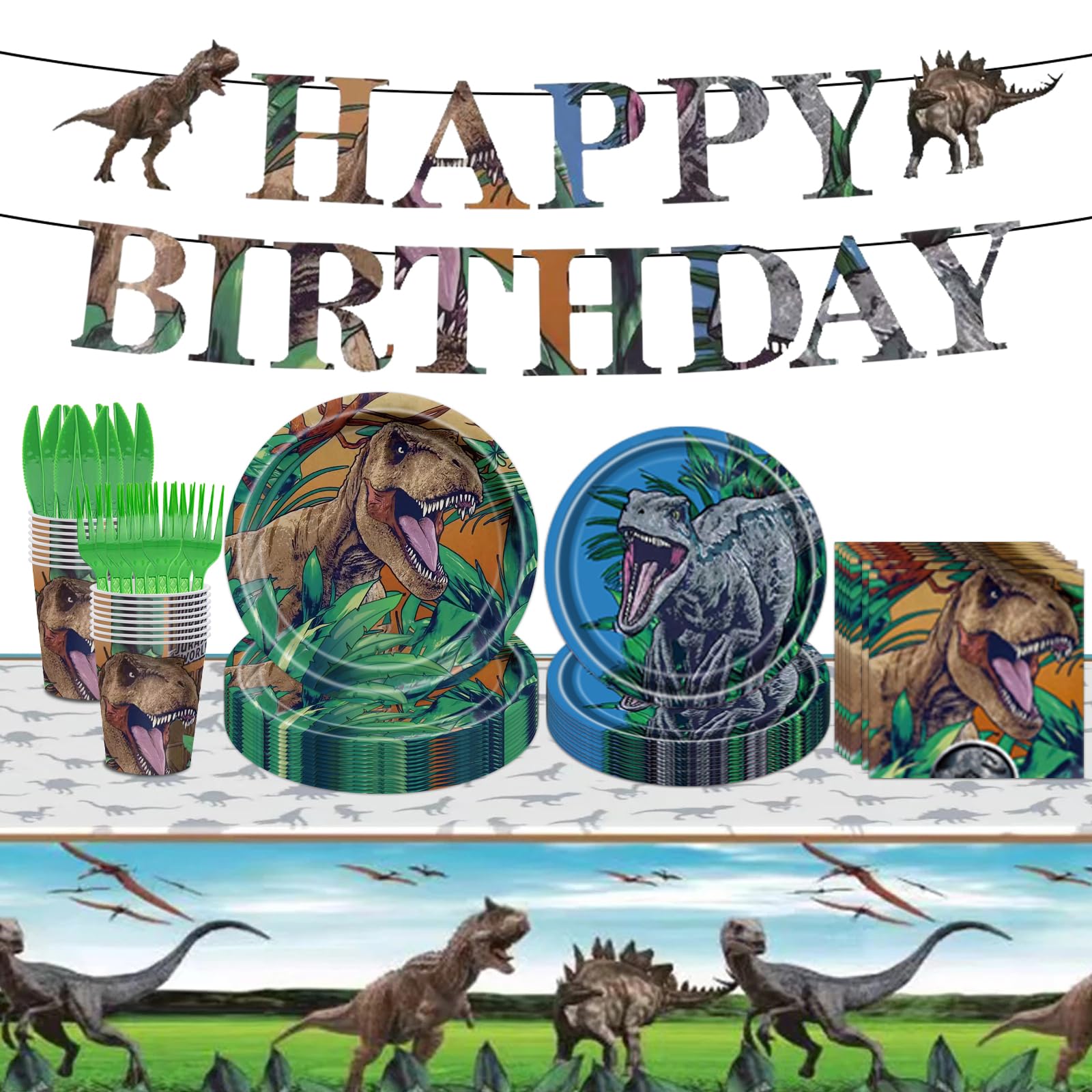 Poqirzan dinosaur banner with HAPPY BIRTHDAY for festive party decor