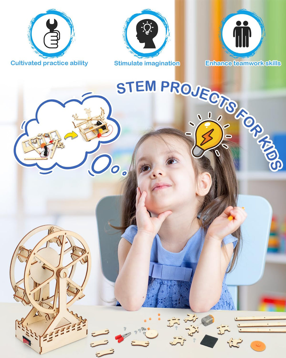 Poraxy 4-in-1 STEM kit carousel model sparks imaginative play and learning.