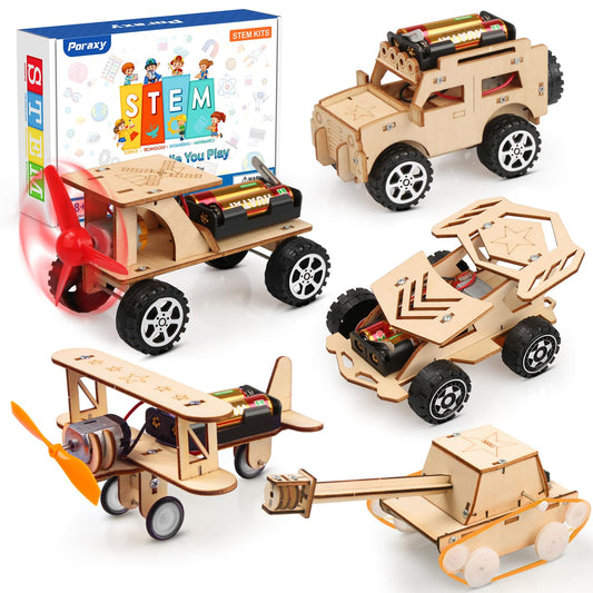 Poraxy 5-in-1 STEM kit model cars: build and explore engineering concepts.