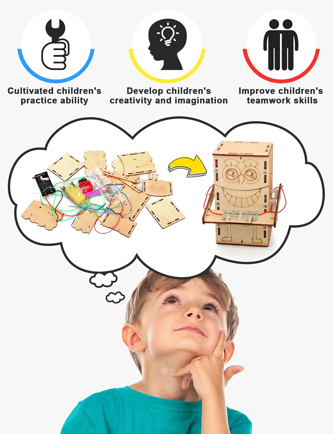 Poraxy pre-cut wooden boards simplify assembly for a mess-free STEM session