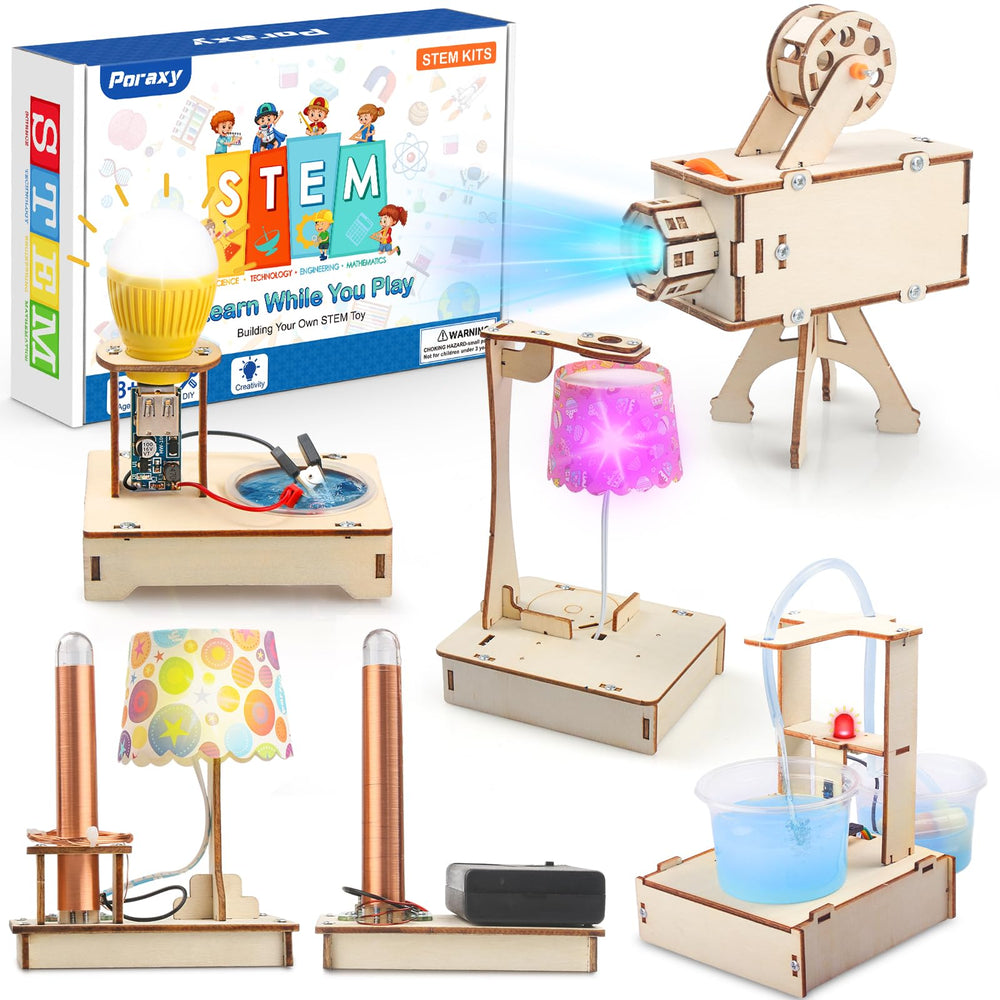 Poraxy STEM kit wood puzzle parts ready for easy assembly and tactile learning.