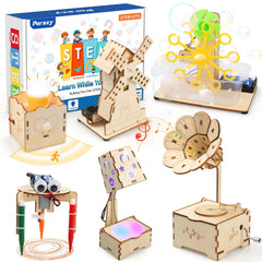 Poraxy STEM kits six-in-one assembly; hands-on learning with diverse projects.