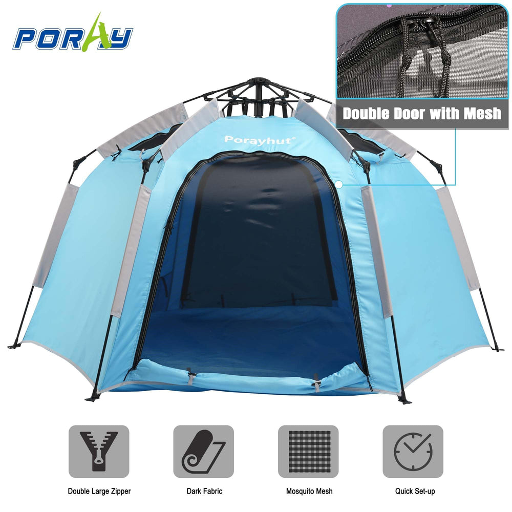 Porayhut easy-setup spring rod opens in seconds for spontaneous play.