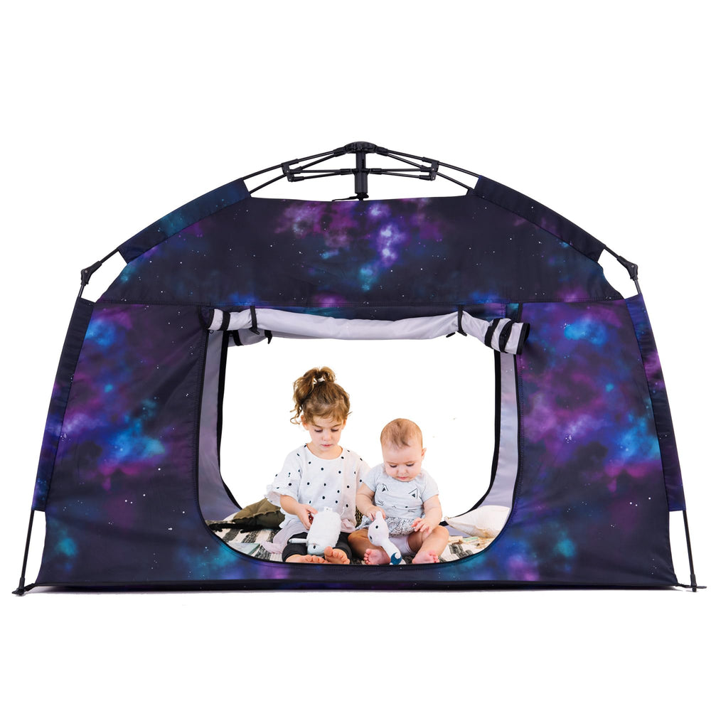 Galaxy tent with three-color LED night light for cozy evenings.