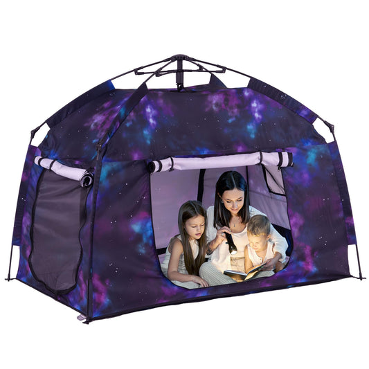Porayhut Galaxy play tent being set up quickly for indoor fun.