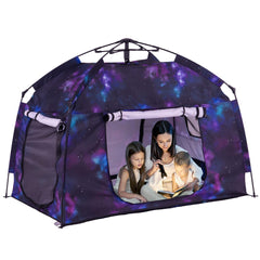 Porayhut Galaxy play tent being set up quickly for indoor fun.