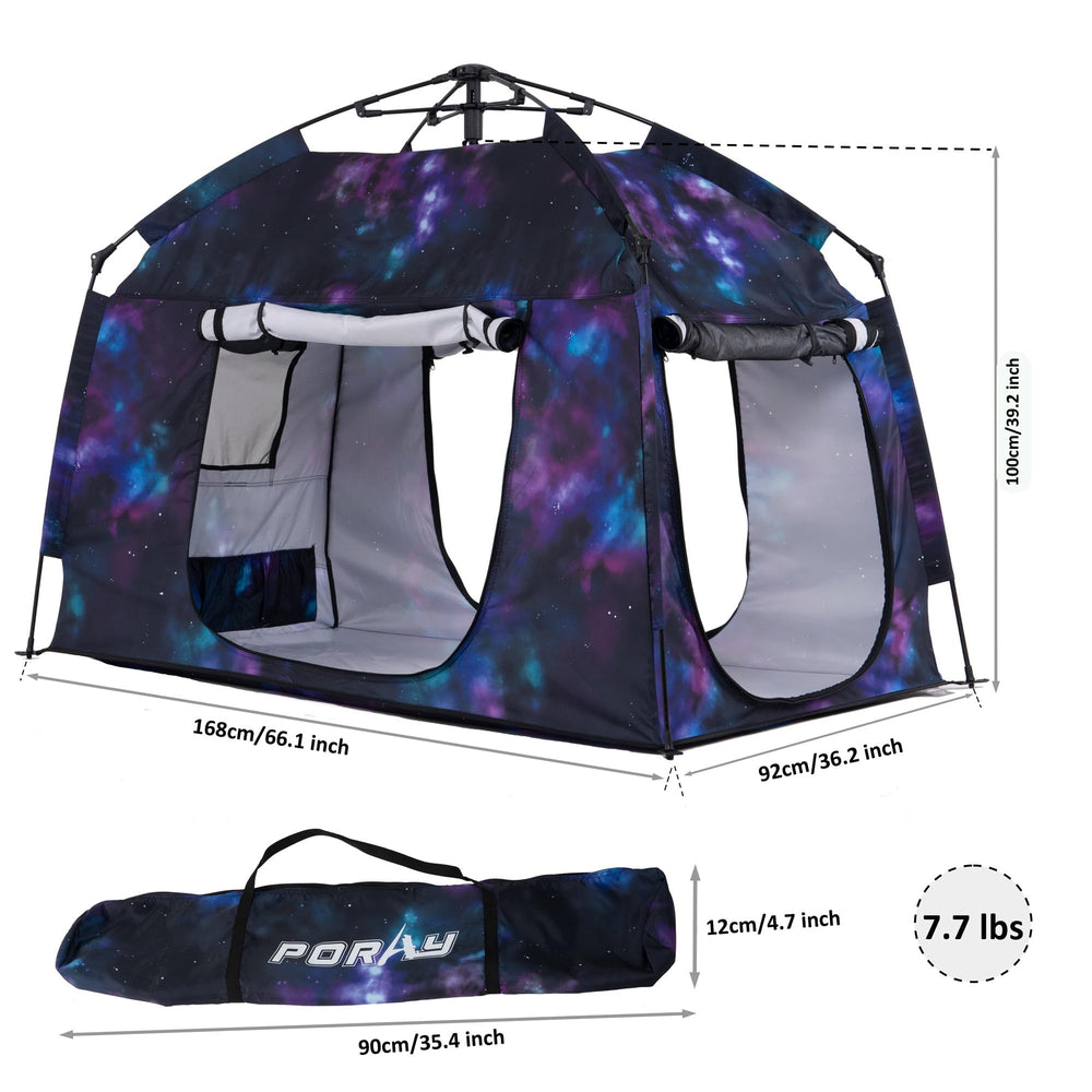 Interior of Porayhut Galaxy tent offering a private space for play.