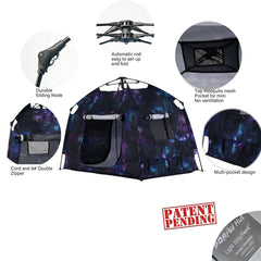 Ventilated windows in the Galaxy tent provide airflow during play.