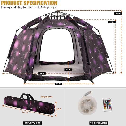 Porayhut portable hexagon play tent, easy to move between rooms.