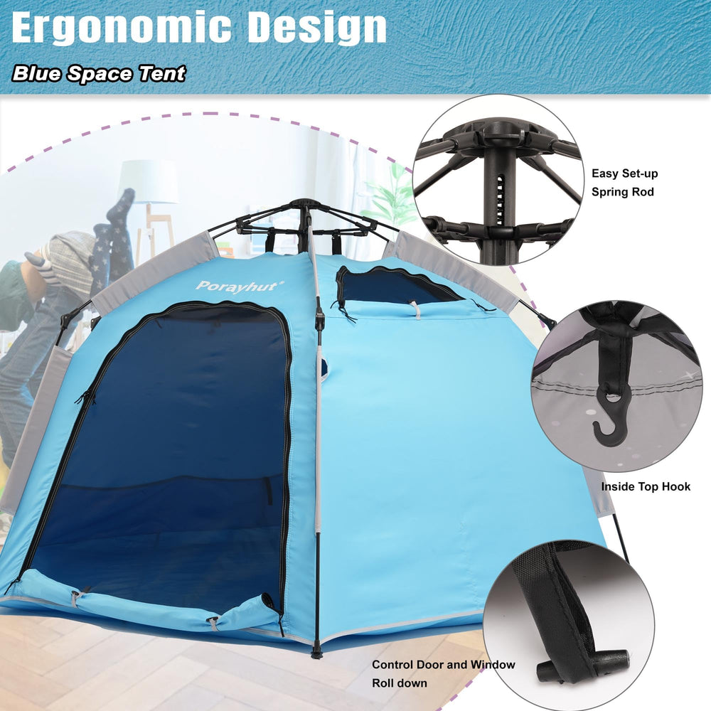Porayhut tent dimensions 80 by 69 by 47 inches for planning.