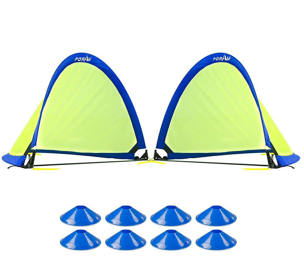 Porayhut two-pack soccer goals ready for easy backyard practice.