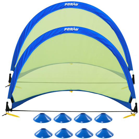 Porayhut two pop-up goals in action for backyard play and training.