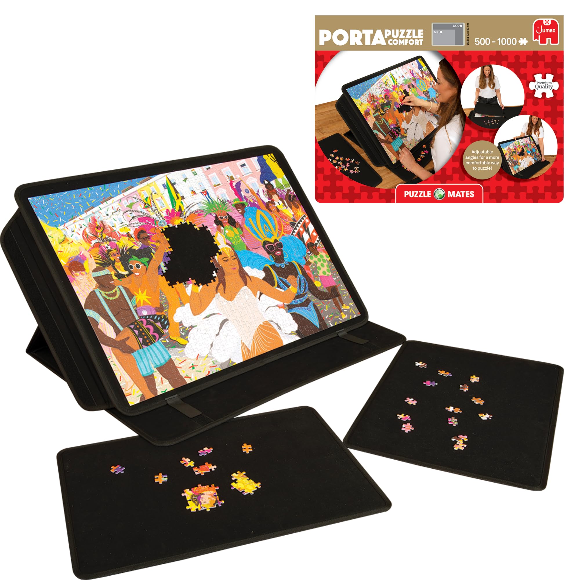 PORTA PUZZLE Comfort non-slip felt surface keeps puzzle pieces steady.