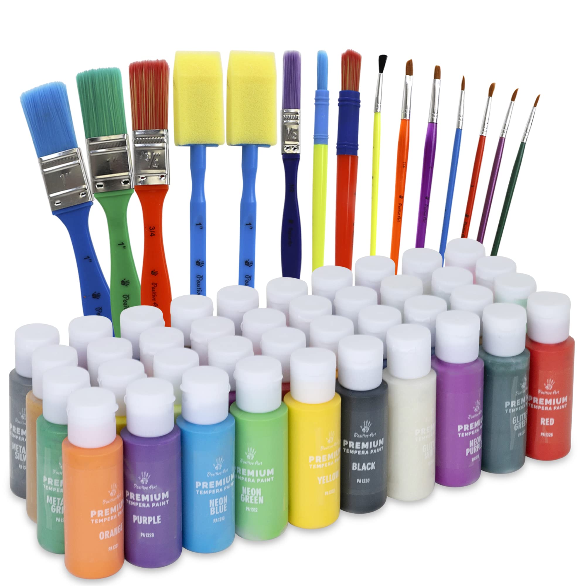 Positive Art Kids Tempera Paint Set offers 40 colors for bright, classroom-friendly art projects.
