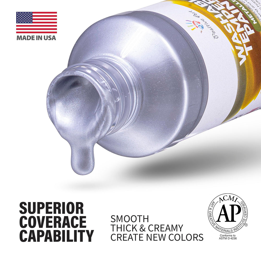 Positive Art Metallic Tempera color 3 bottle enhances borders and accents with metallic glow