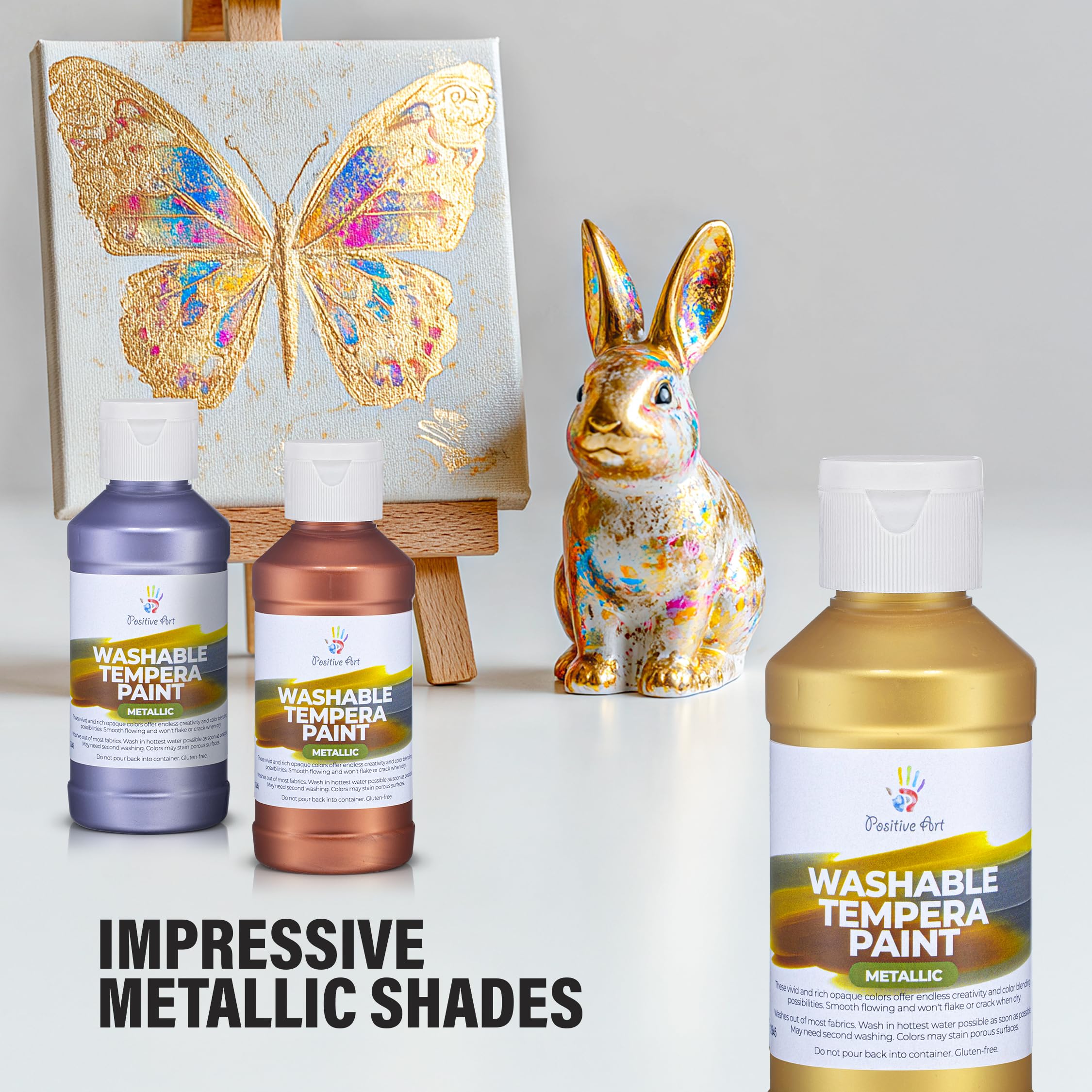 Positive Art Metallic Tempera color 5 bottle delivers bold coverage with a shimmering finish