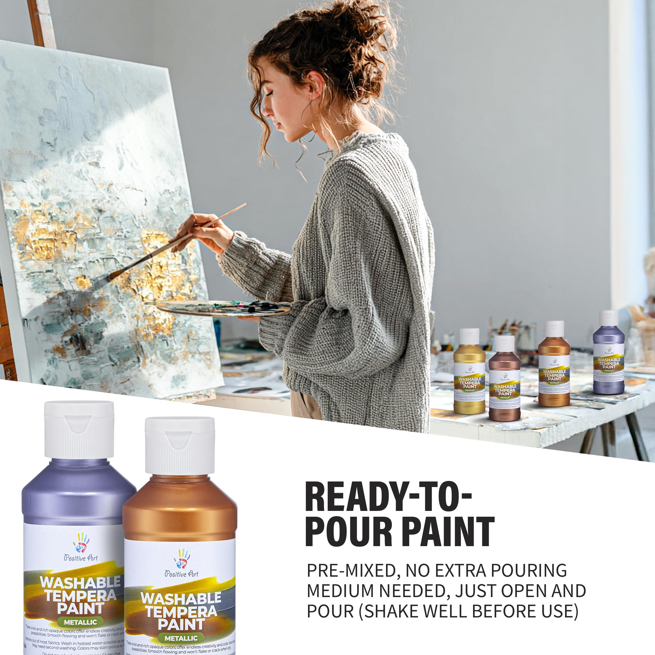 Positive Art Metallic Tempera color 6 bottle enables vibrant artwork and easy cleanup