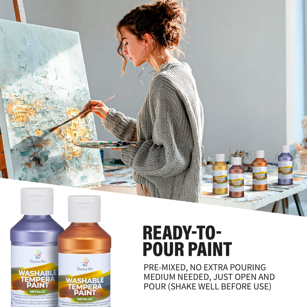 Positive Art Metallic Tempera color 6 bottle enables vibrant artwork and easy cleanup