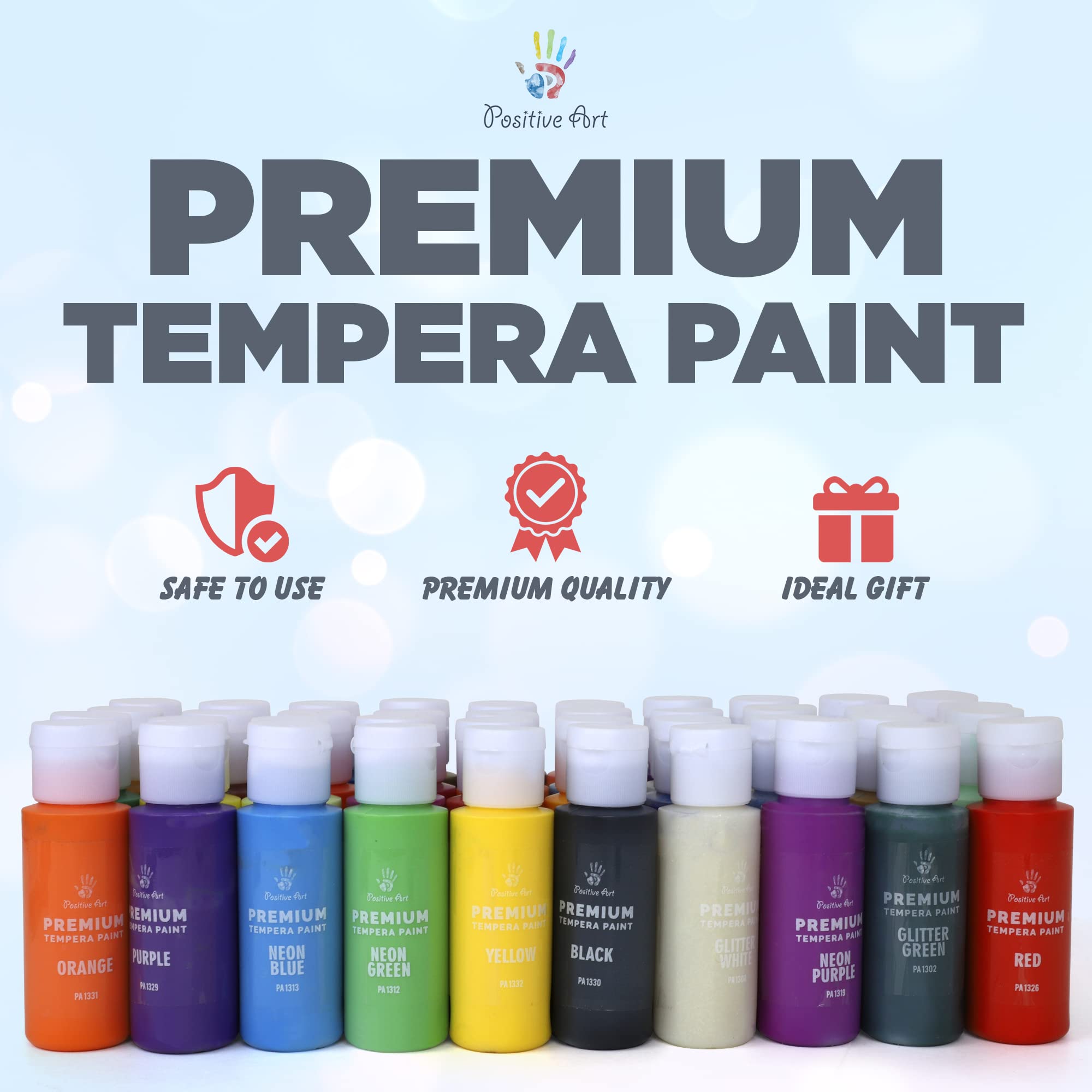 Positive Art metallic tempera paints add shimmering accents to projects.