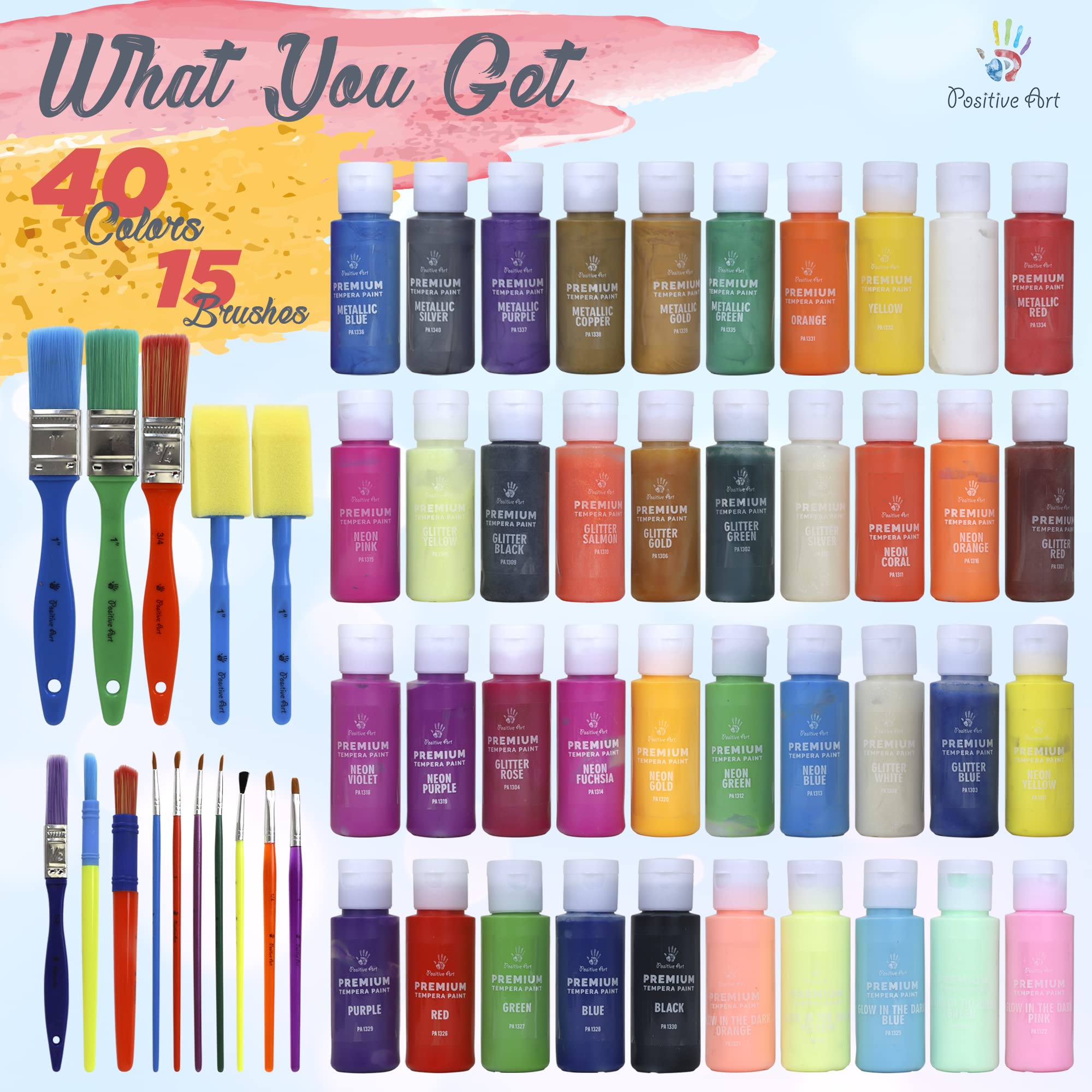 Positive Art neon tempera paints create bold highlights in crafts.