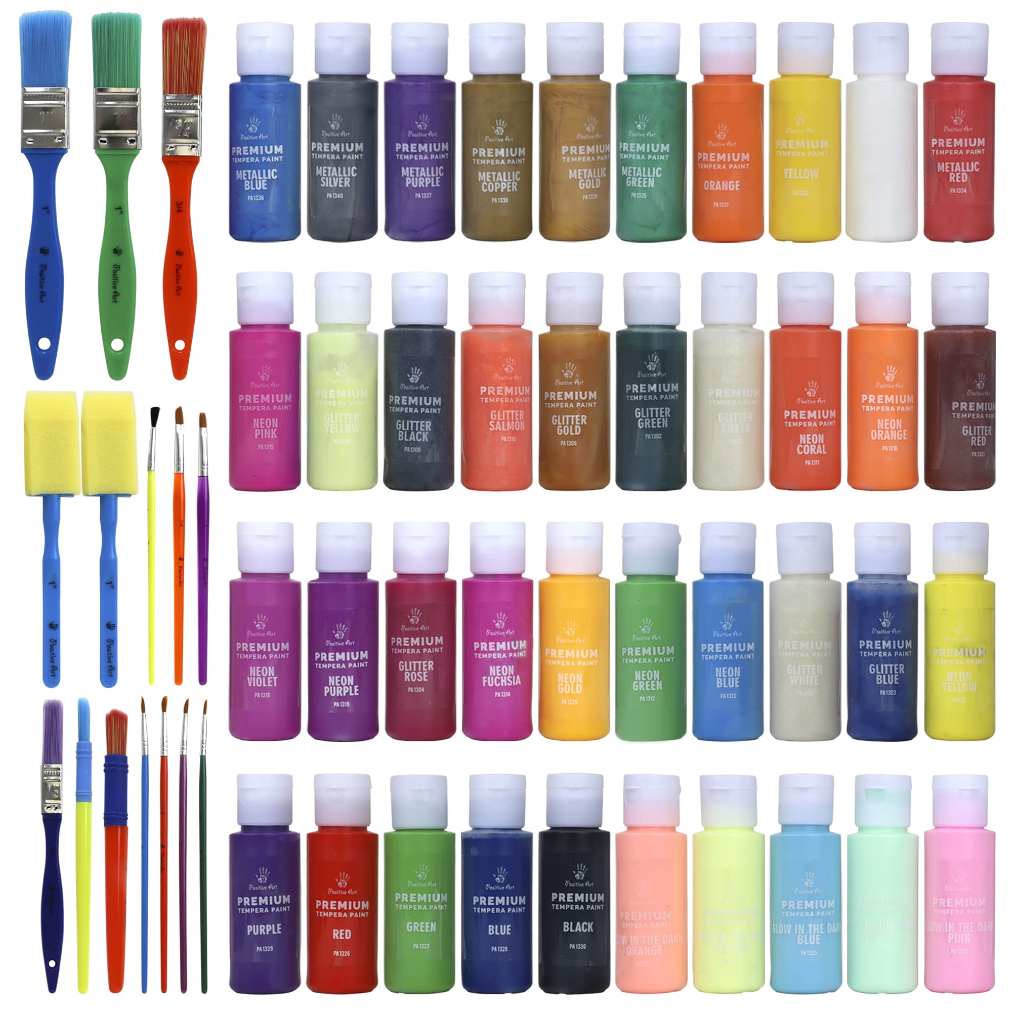 Positive Art tempera paints with 15 brushes for kid-friendly painting sessions.
