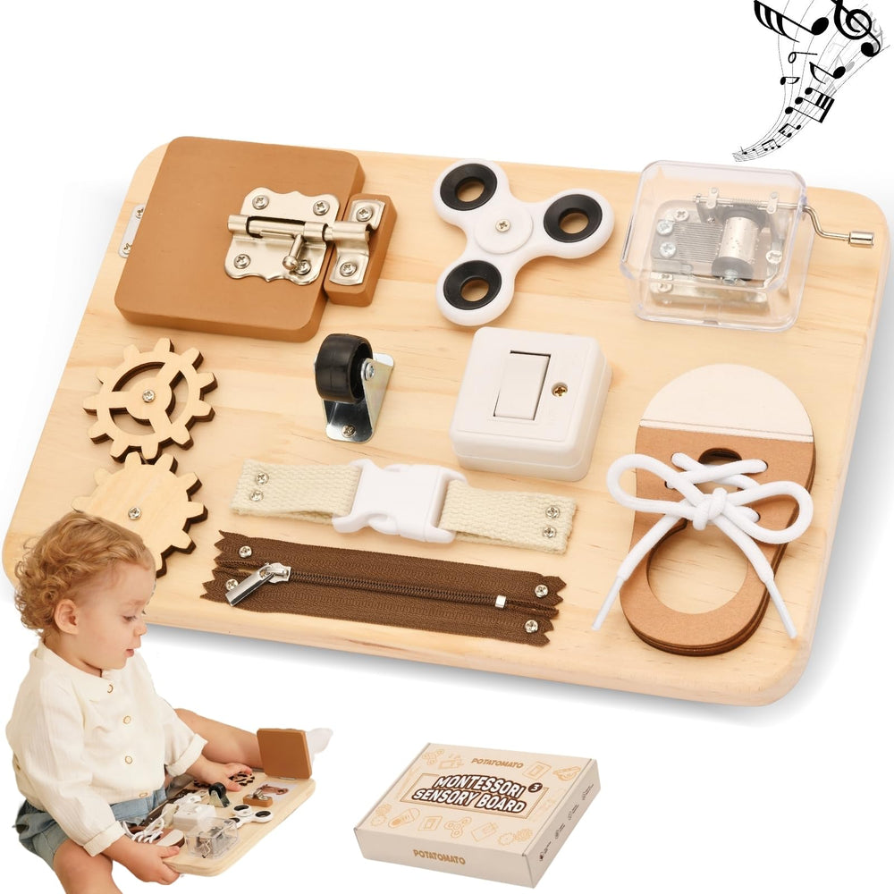 Potatomato Busy Board Buttons boosts fine motor skills through tactile play