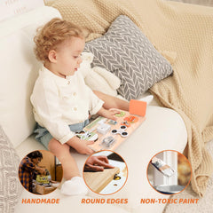 Potatomato Busy Board buttons enhancing dexterity and concentration.