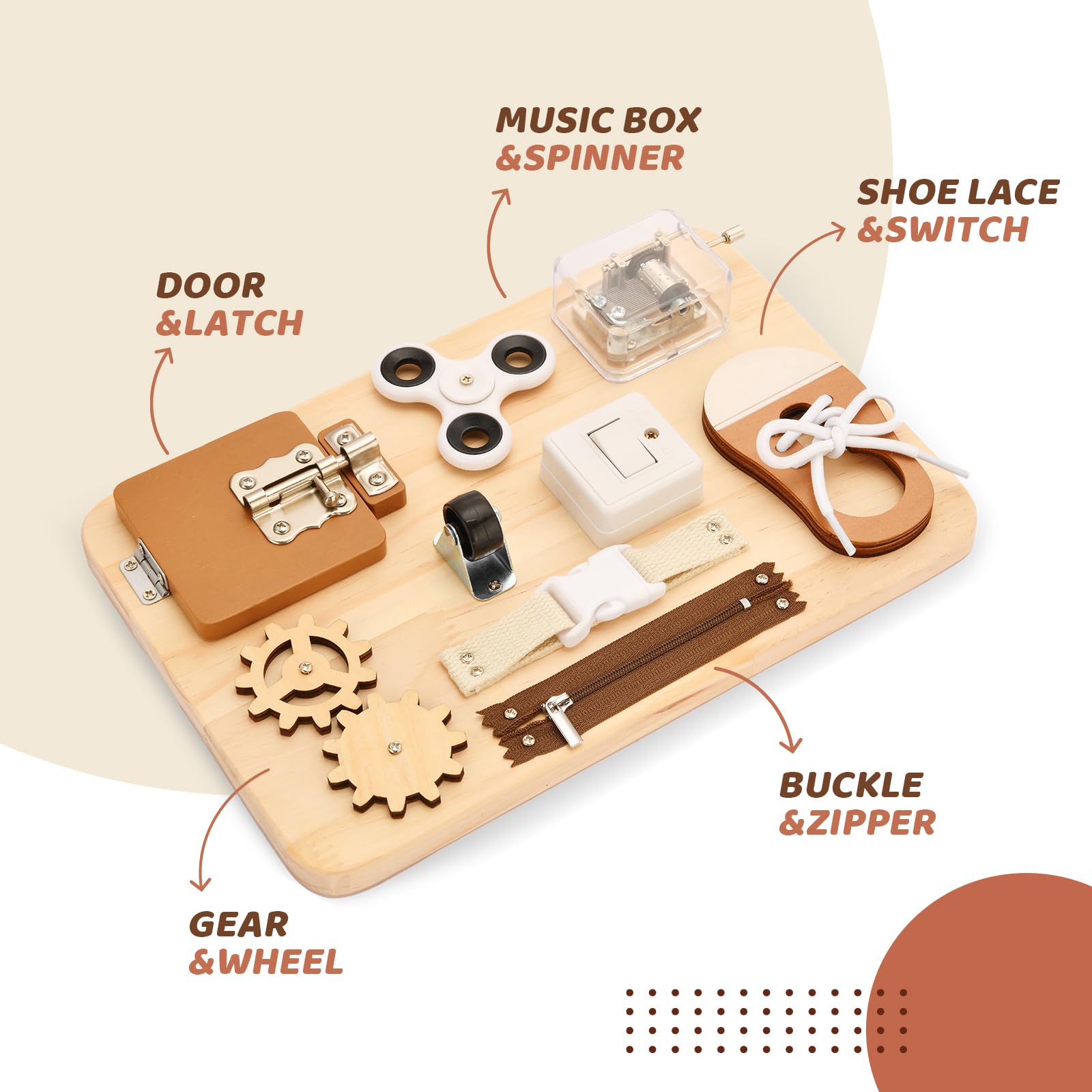 Potatomato Busy Board Latching Holes promotes problem solving and coordination
