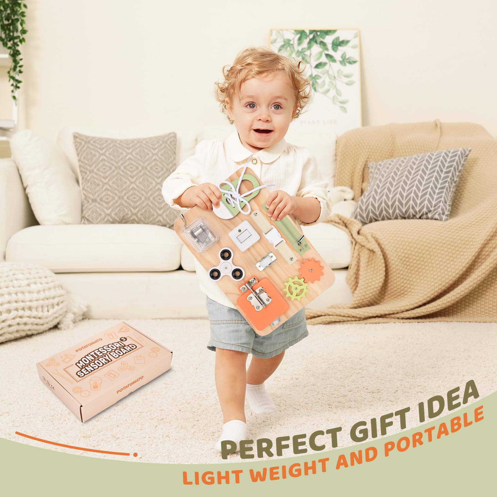Potatomato Busy Board texture panels offering calming tactile play.