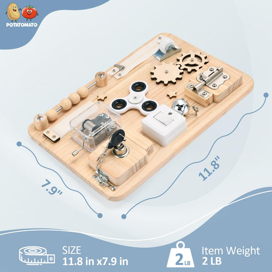 Potatomato Busy Board gears section supports tactile problem solving and exploration.