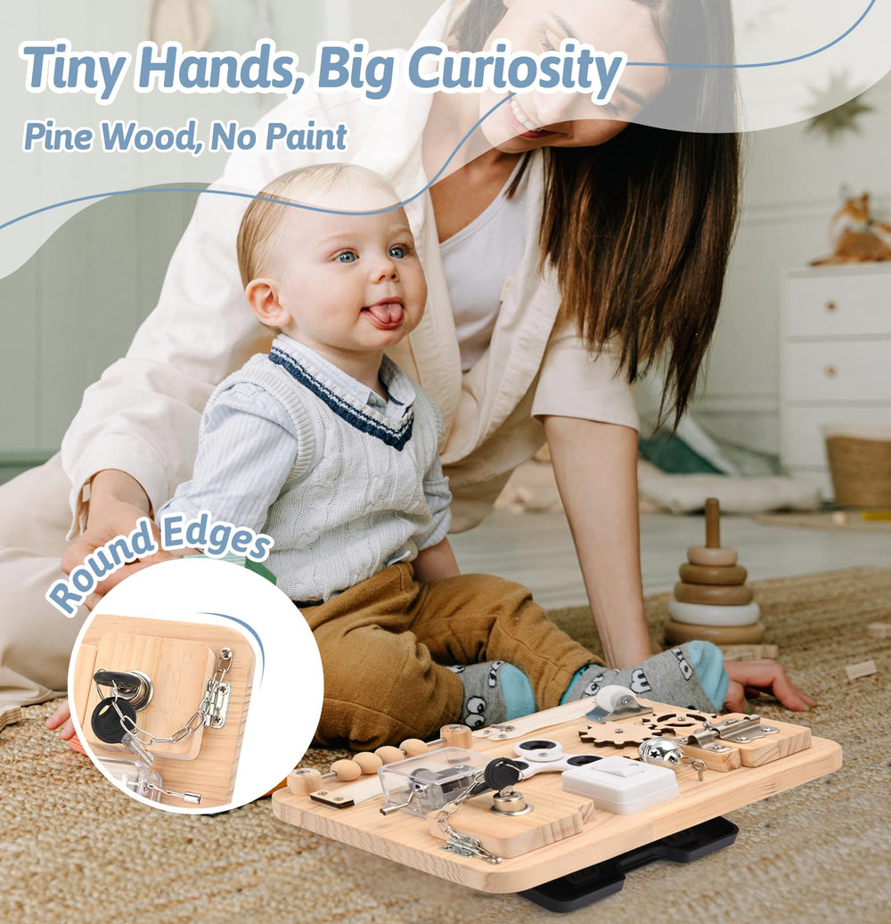 Potatomato Montessori Busy Board has smooth edges for safe, worry-free fun.