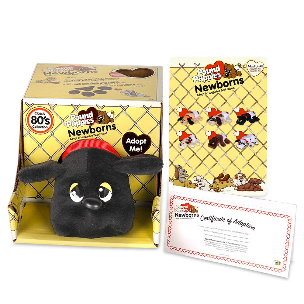 Pound Puppies Newborns 8-inch black plush ready for hugs and imaginative play.