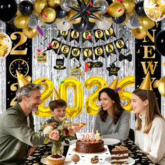 Pounira Happy New Year banner creates a stylish focal point for photos.