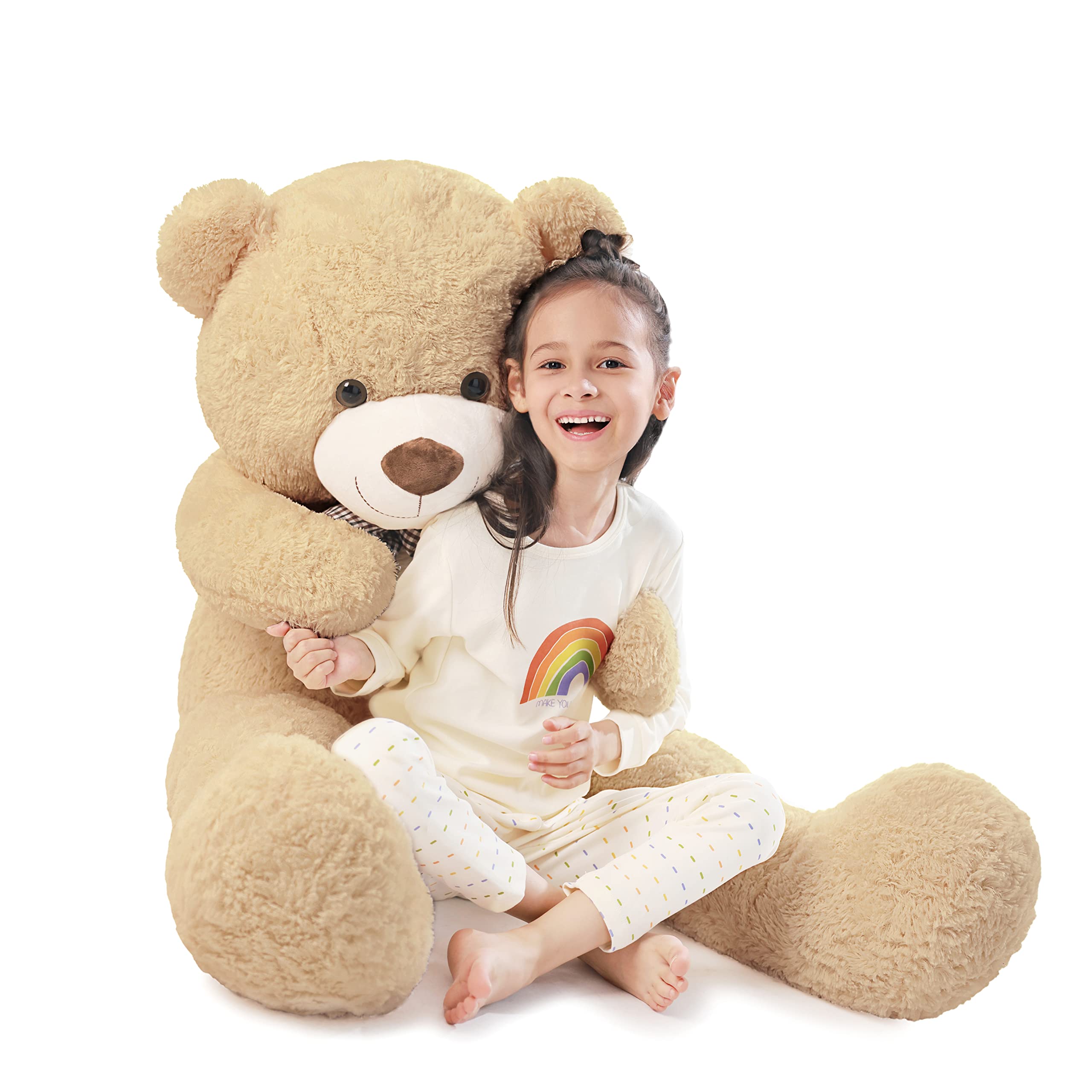 Poutmac 47inch teddy bear packaging image demonstrates easy setup instructions.