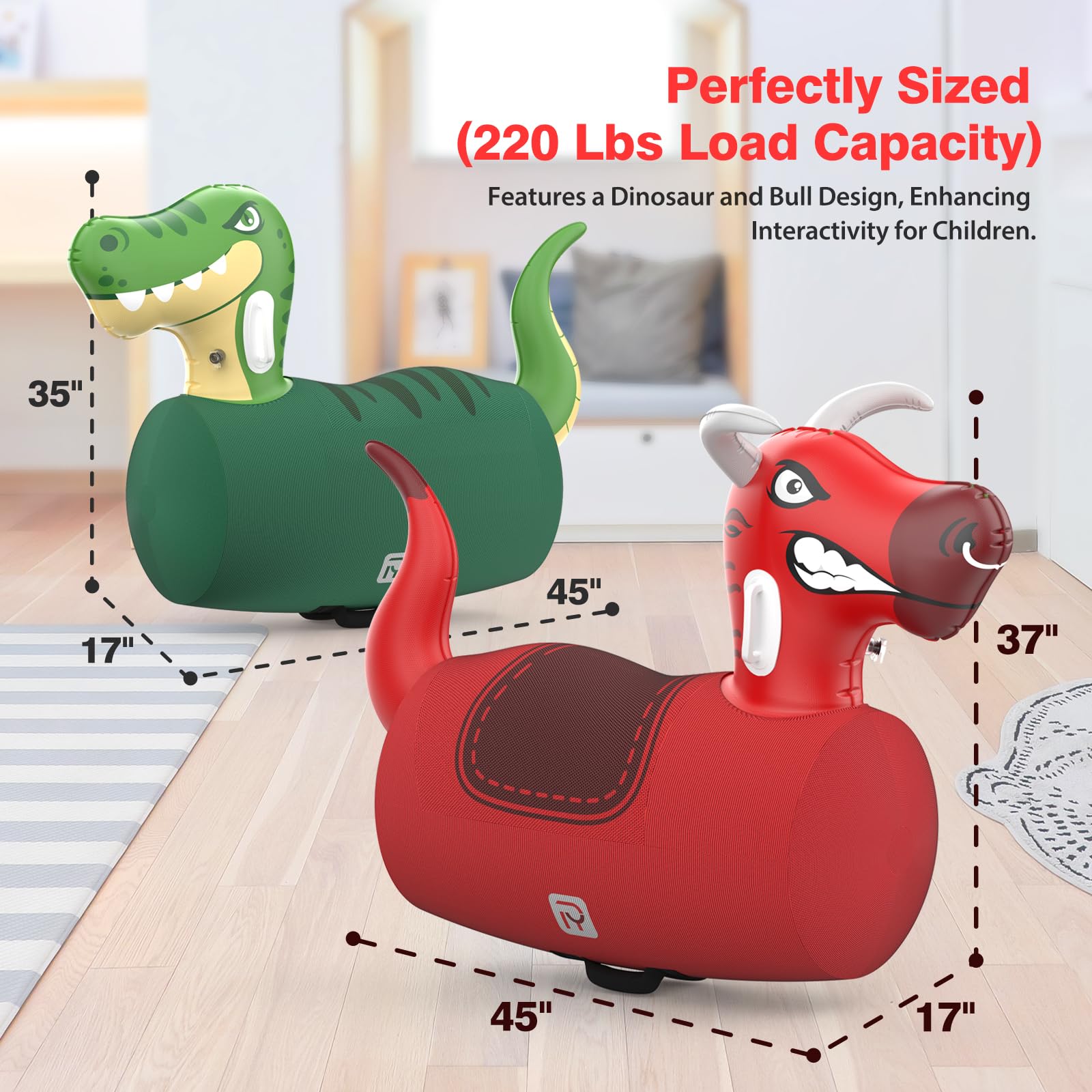 POVRYE bull ride-on toy provides stable support for kids and family bounce