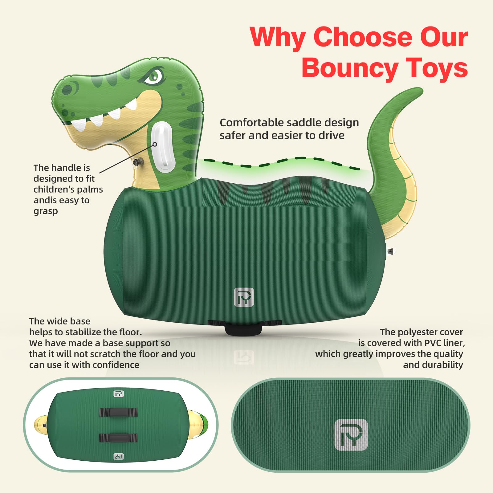 POVRYE large-dimensions ride-on designed for spacious, comfortable bouncing