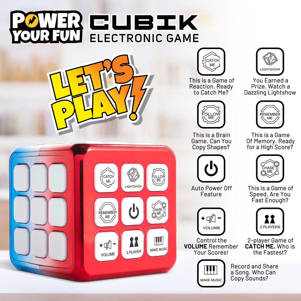 Power Your Fun Cubik rotation and speed gameplay with flashing red squares.
