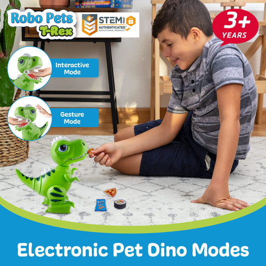 Power Your Fun Robo Pets T-Rex LED eyes lighting during play.