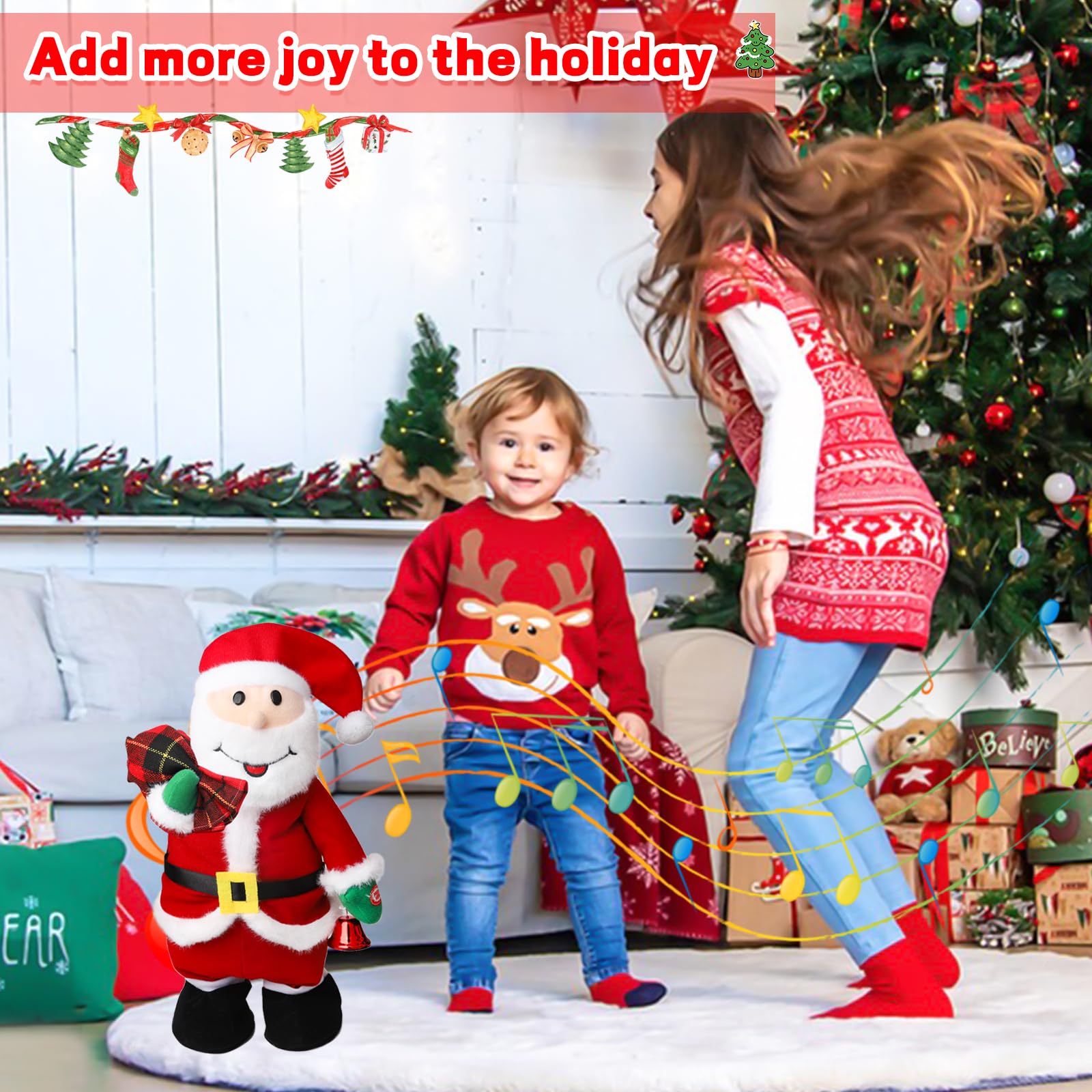 PowerPals 15-inch Santa plush with soft fabric perfect for cuddles during Christmas.