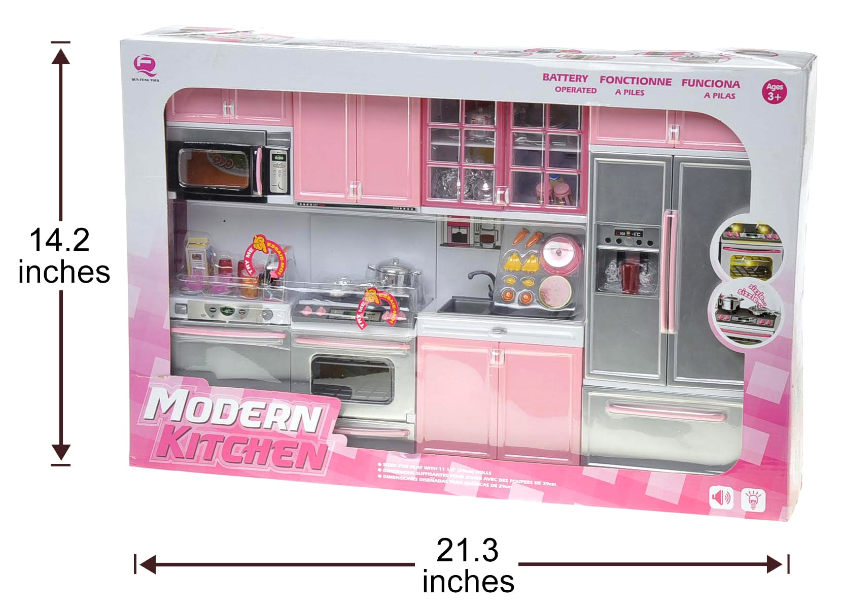 PowerTRC Doll Kitchen Play Set realistic light enhances pretend play.