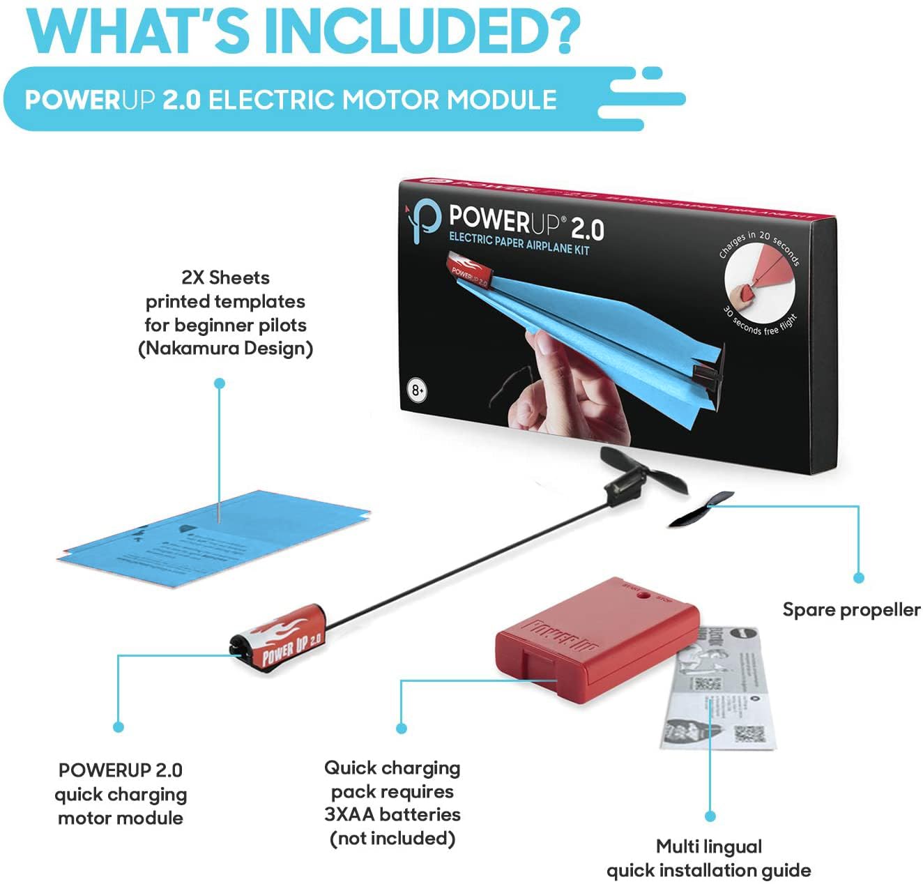 POWERUP 2.0 with carbon fiber shaft shown, built for durable, crash-tolerant flights.