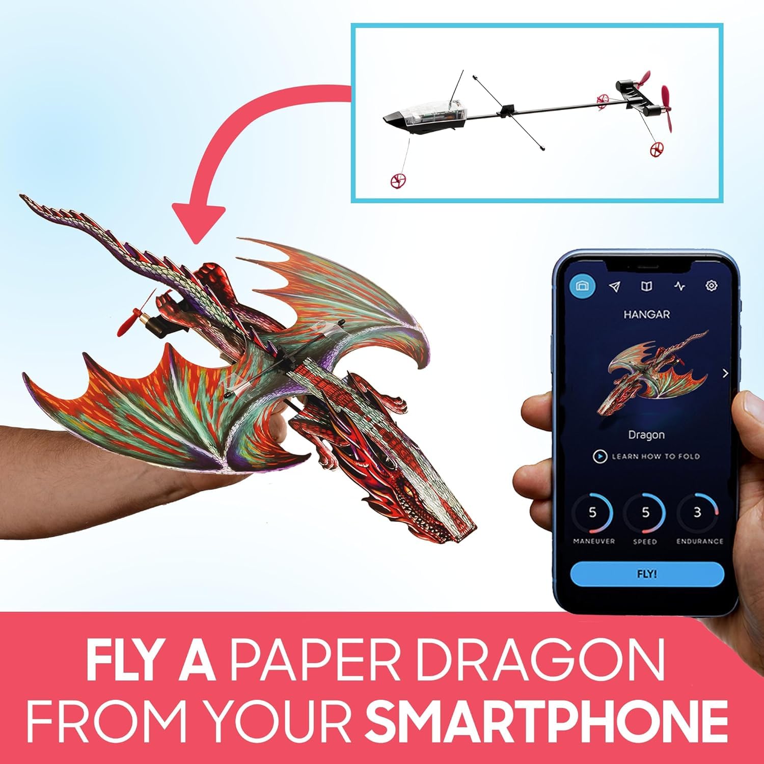 POWERUP 4.0 Dragon Edition app screen demonstrates autopilot and gyro stabilization.