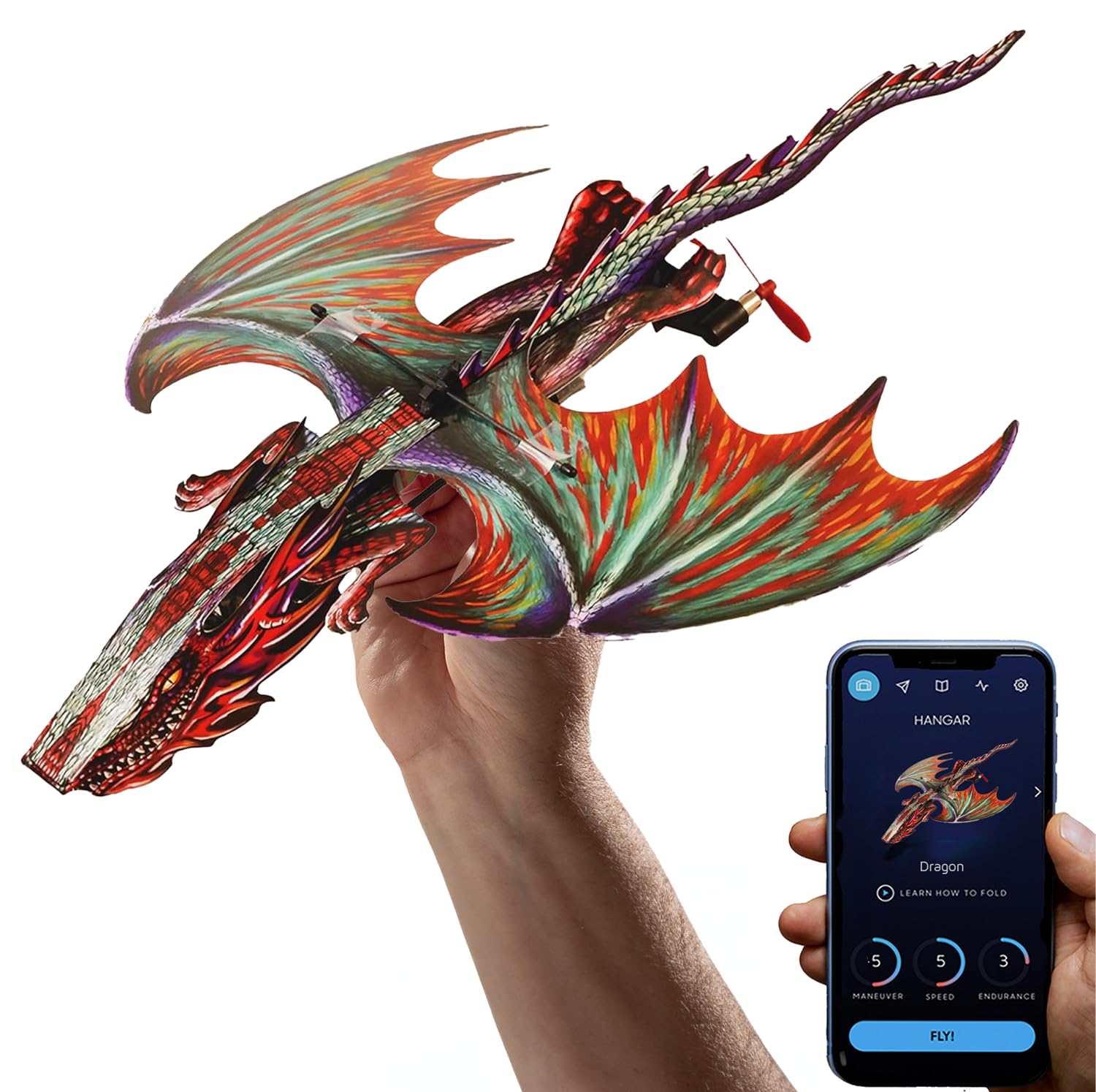 POWERUP 4.0 Dragon Edition assembled plane ready for smartphone-controlled outdoor flight.