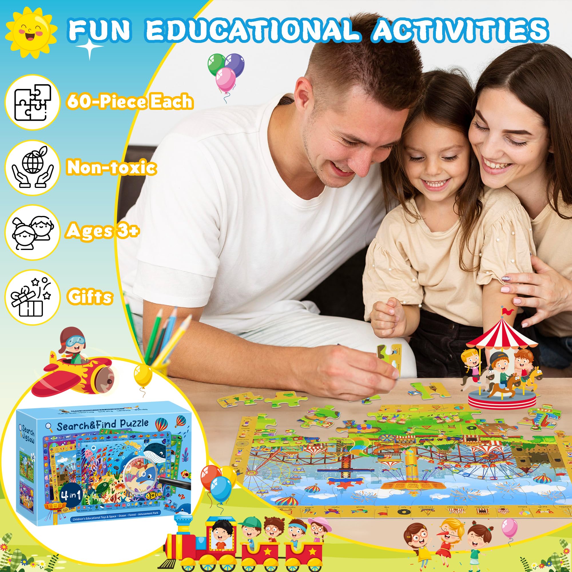 Powza 60-piece Puzzle Set: durable pieces withstand frequent use and learning