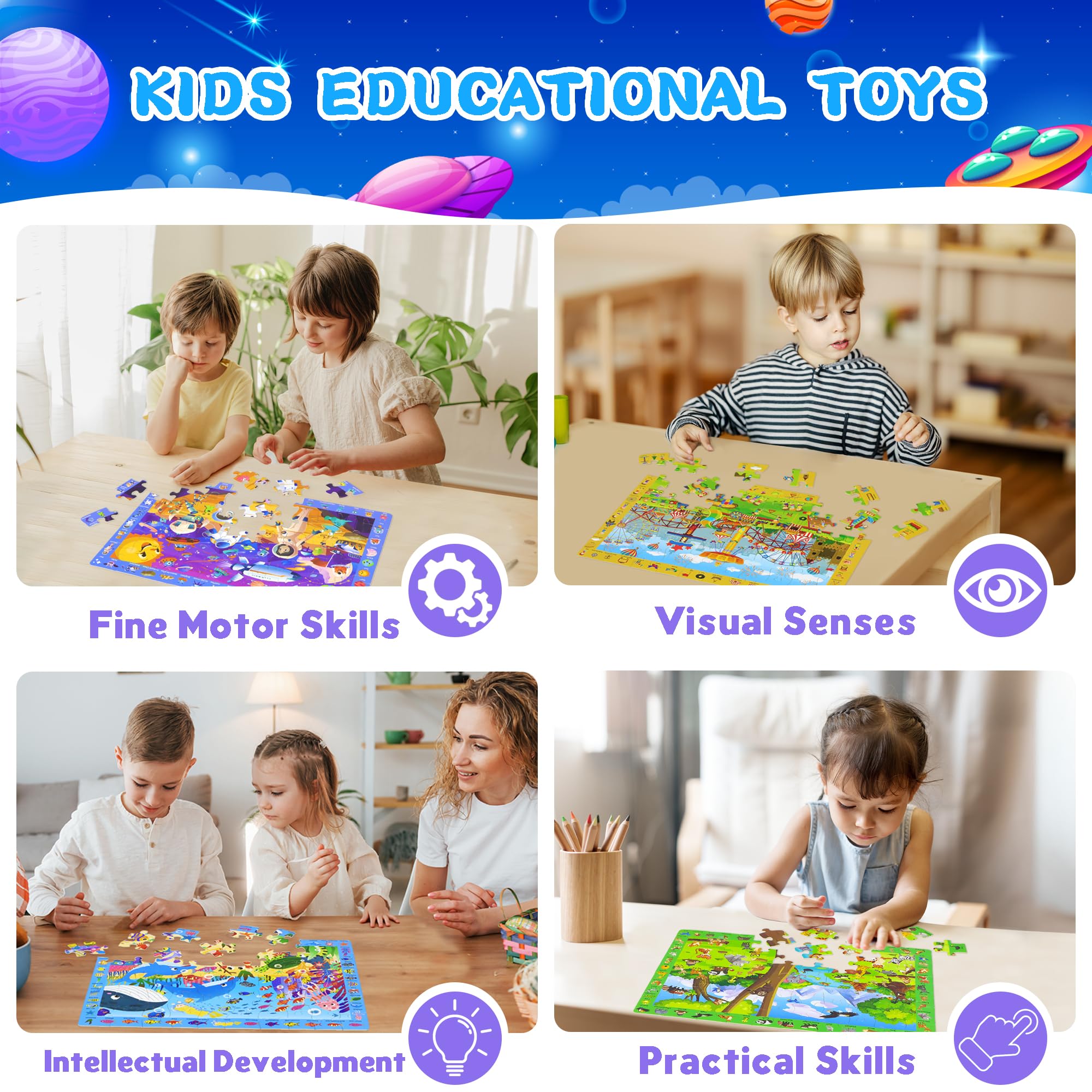 Powza Amusement Park Scene puzzle: colorful rides promote storytelling and pattern recognition