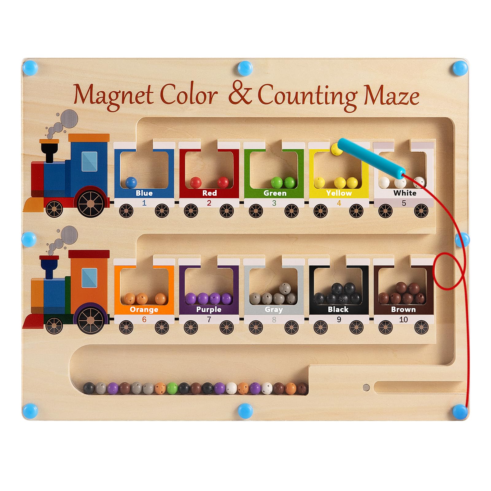 Poycuna Magnetic Color and Number Maze Board tray showing beads and grids for color matching and counting.