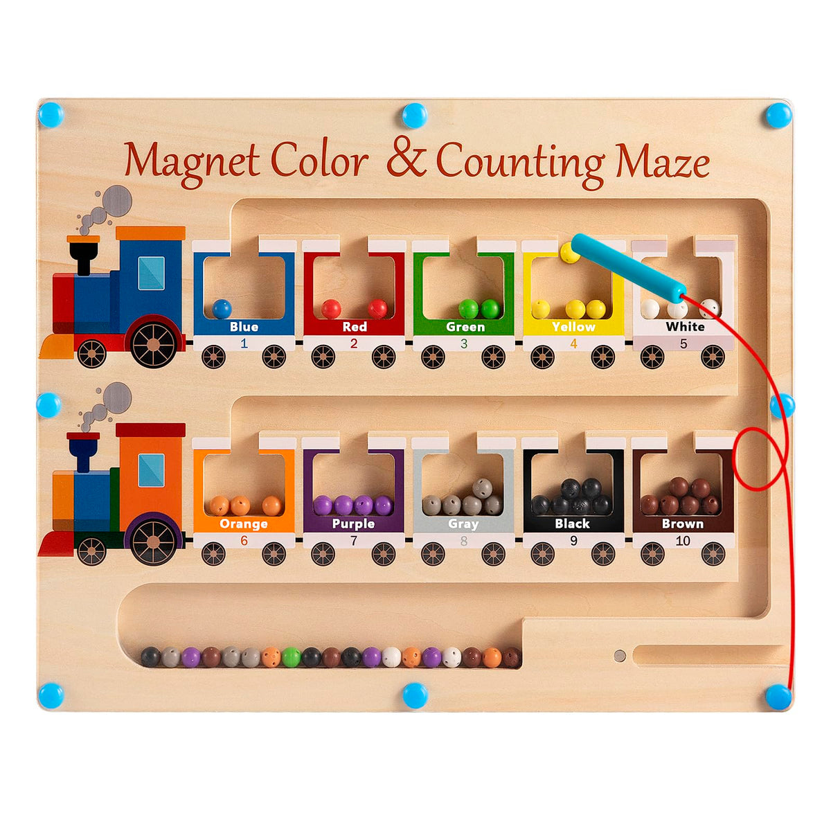 Poycuna Magnetic Color and Number Maze Board tray showing beads and grids for color matching and counting.